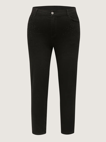 Stretchy Hot-Fixed Rhinestone Skinny-Fit Jeans