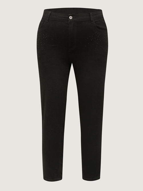 Stretchy Hot-Fixed Rhinestone Skinny-Fit Jeans