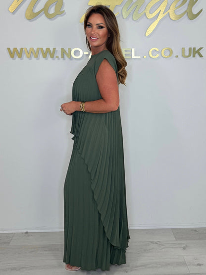 Pleated High Low Top & Trouser Two Piece Set