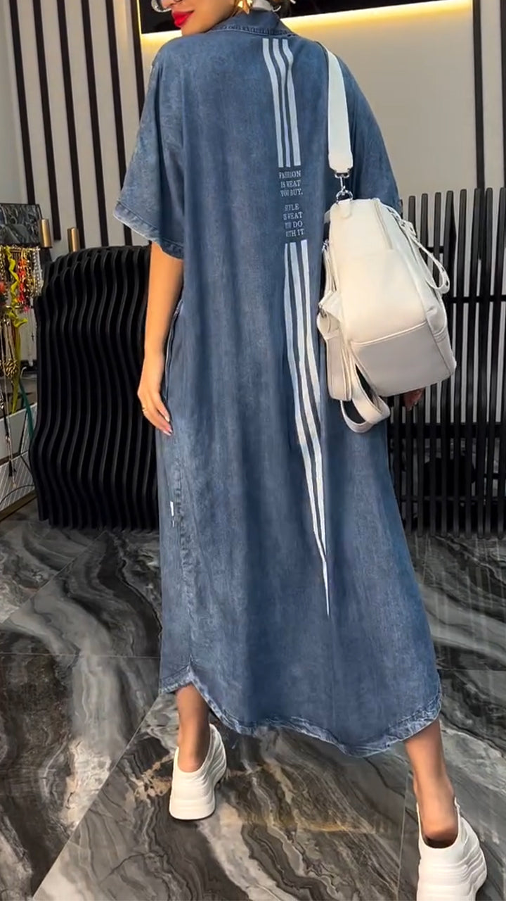 Women's V-neck Denim Letter Print Casual Dress