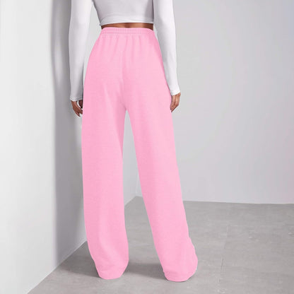 Straight Leg Sweatpants Women Baggy Drawstring Elastic Waist Lounge Pants Soft Cozy Joggers with Pockets
